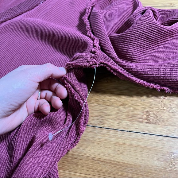 We The Free Asher Oversized Knit Thermal Sweater 100% Cotton - Cranberry - Picture 10 of 12